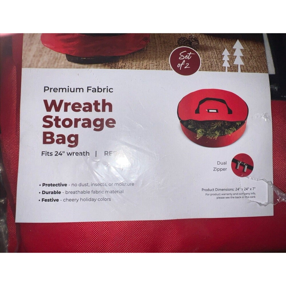 Set Of 2 Christmas Wreath Storage Bags w/ Handle Fits 24” Wreath